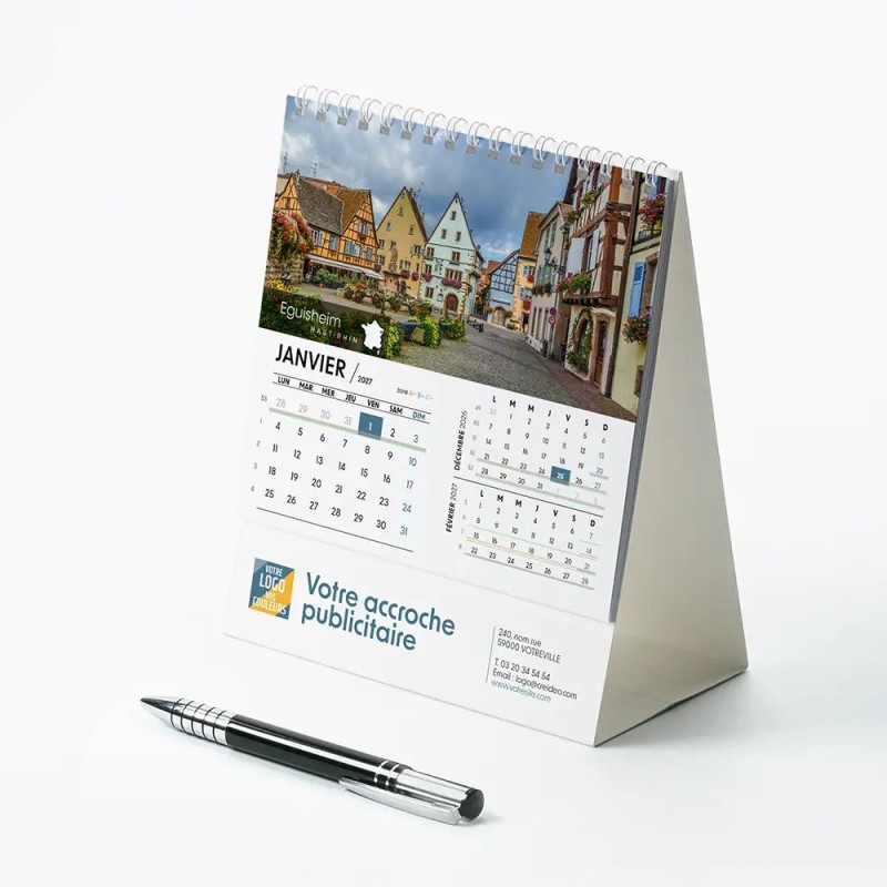 Calendrier chevalet intégral (15x18 cm) personnalisé - Villages de France