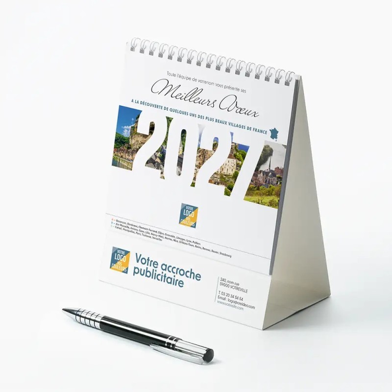 Calendrier chevalet intégral (15x18 cm) personnalisé - Villages de France
