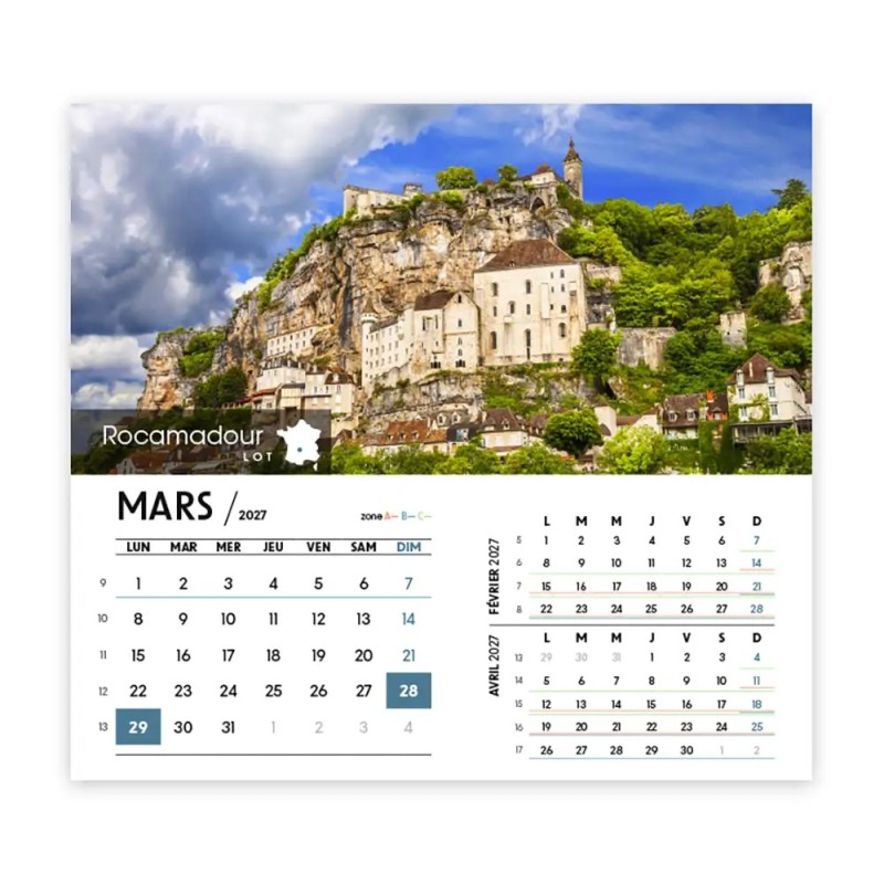 Calendrier chevalet intégral (15x18 cm) personnalisé - Villages de France