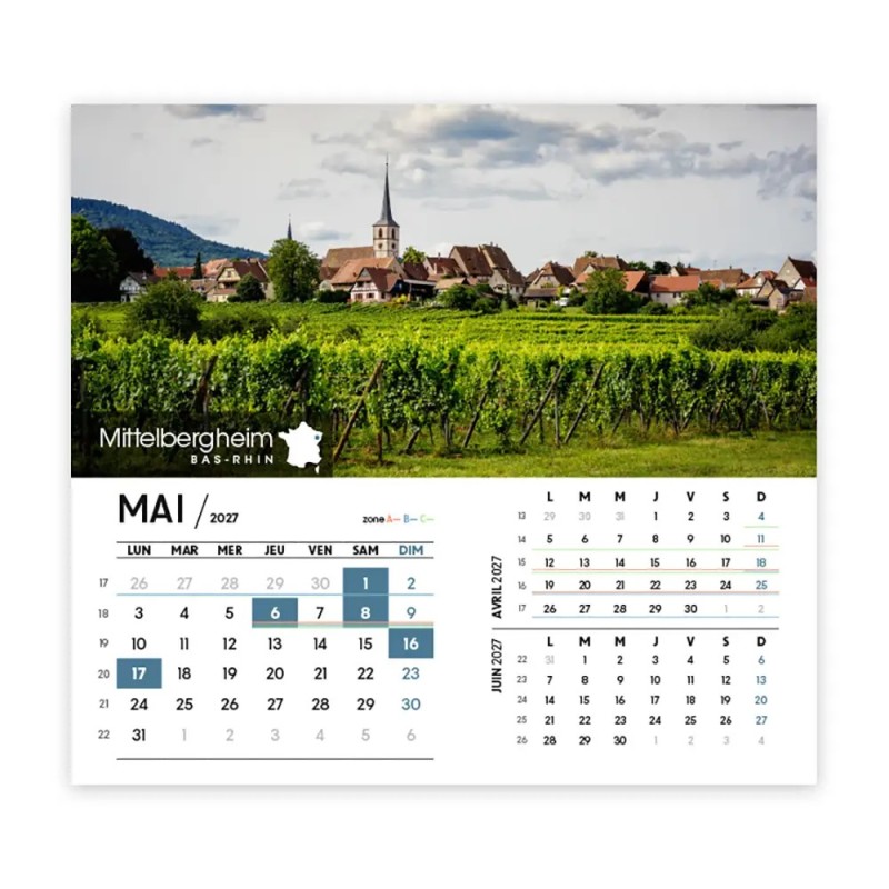 Calendrier chevalet intégral (15x18 cm) personnalisé - Villages de France