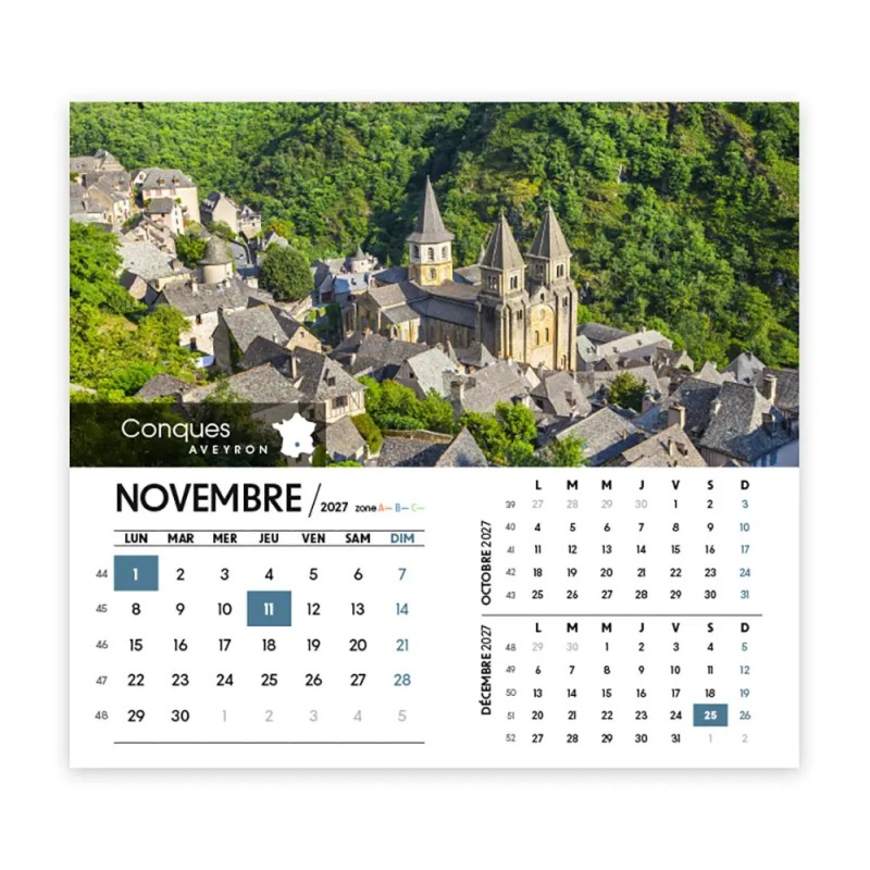 Calendrier chevalet intégral (15x18 cm) personnalisé - Villages de France