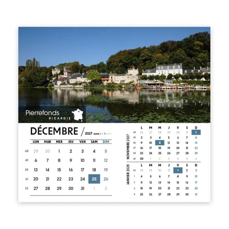 Calendrier chevalet intégral (15x18 cm) personnalisé - Villages de France