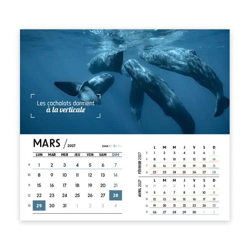 Calendrier chevalet intégral (15x18 cm) personnalisé - Océan