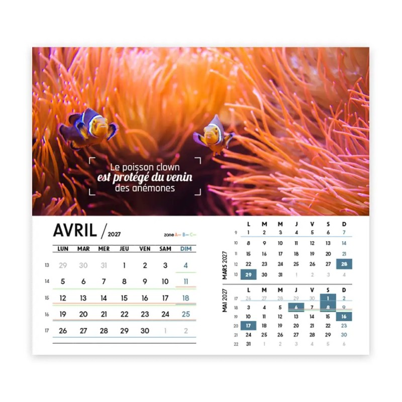Calendrier chevalet intégral (15x18 cm) personnalisé - Océan