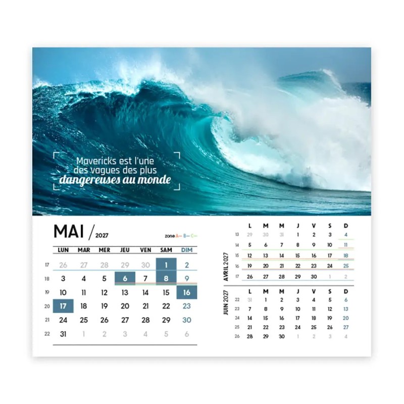 Calendrier chevalet intégral (15x18 cm) personnalisé - Océan
