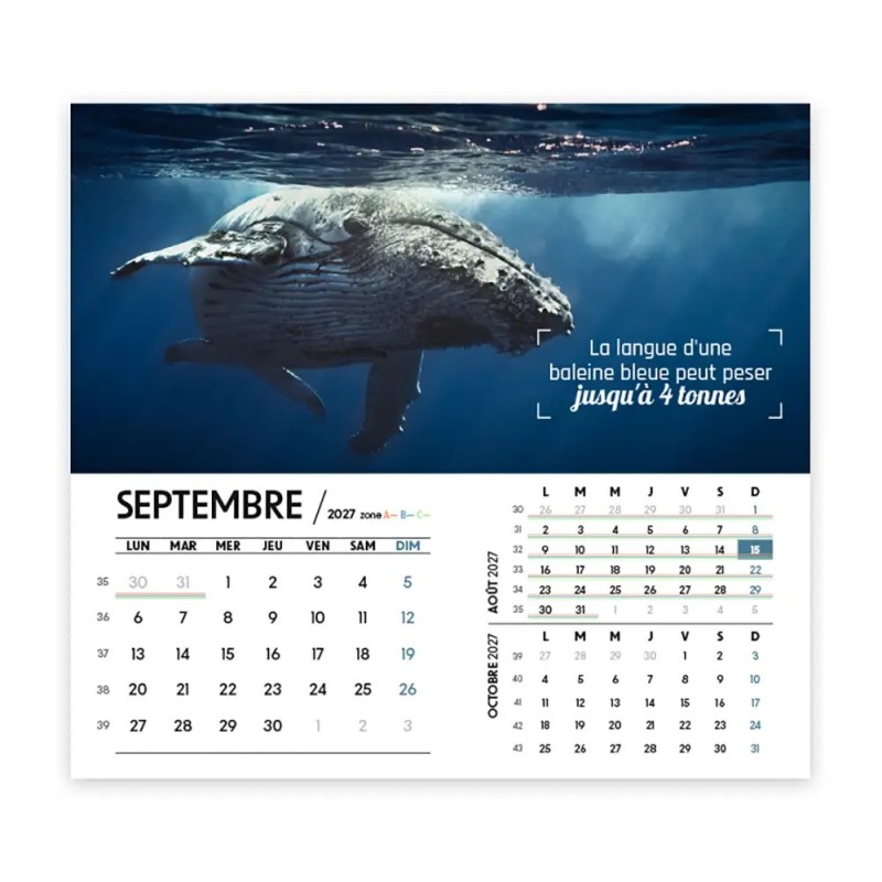 Calendrier chevalet intégral (15x18 cm) personnalisé - Océan