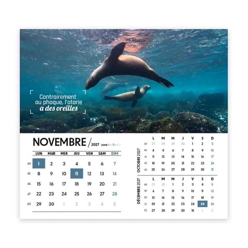 Calendrier chevalet intégral (15x18 cm) personnalisé - Océan