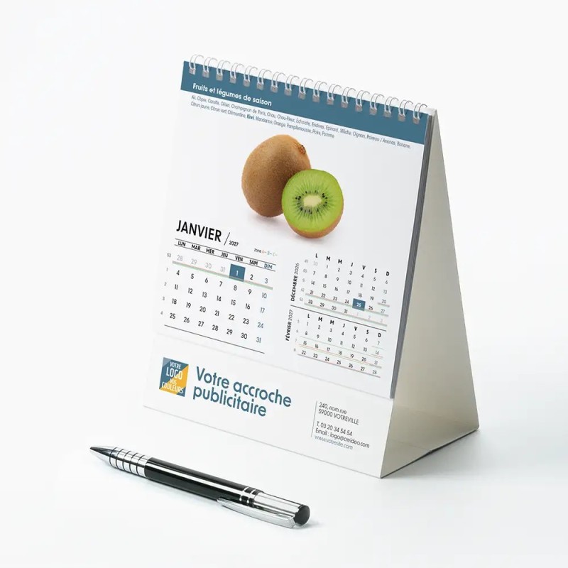 Calendrier chevalet intégral (15x18 cm) personnalisé - Fruits et légumes