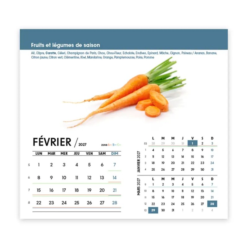 Calendrier chevalet intégral (15x18 cm) personnalisé - Fruits et légumes