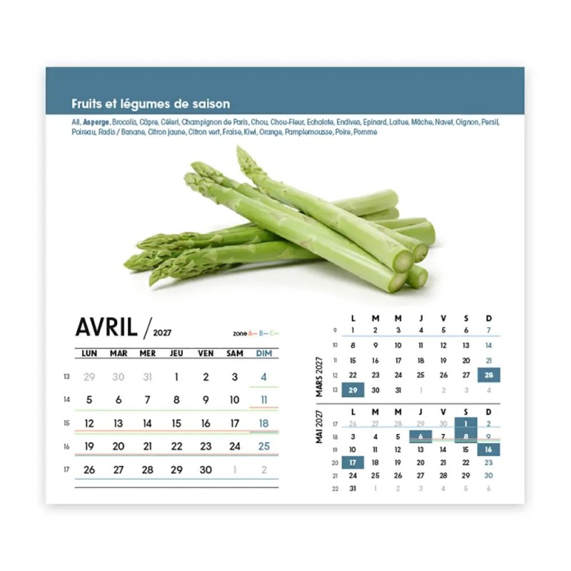 Calendrier chevalet intégral (15x18 cm) personnalisé - Fruits et légumes