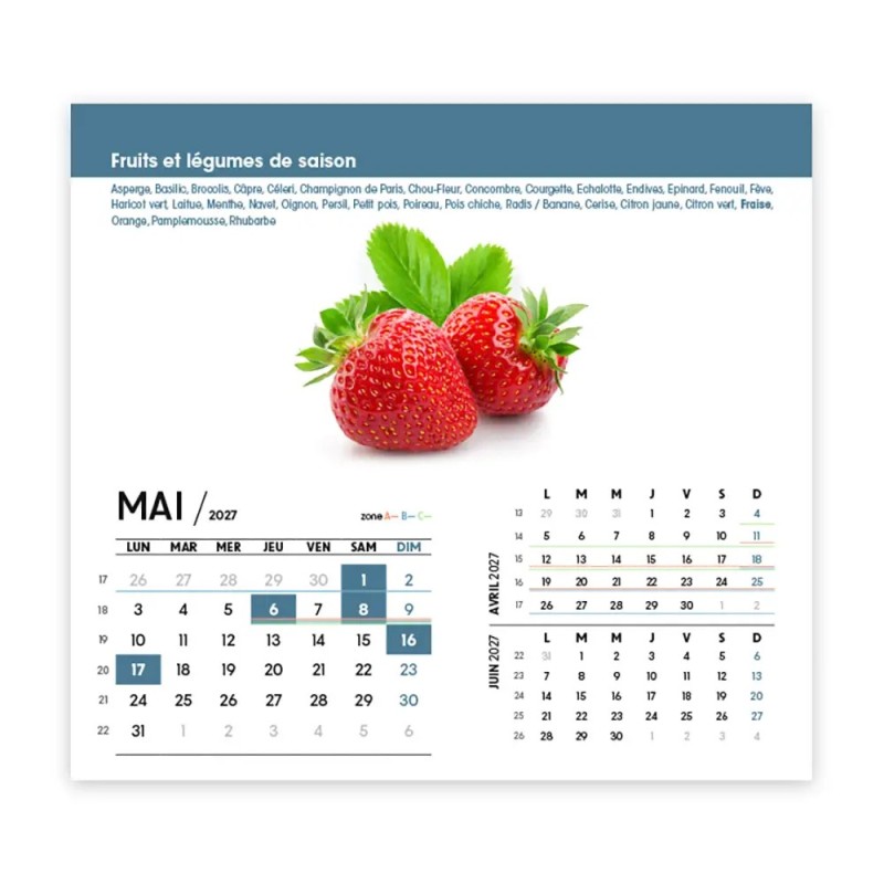 Calendrier chevalet intégral (15x18 cm) personnalisé - Fruits et légumes