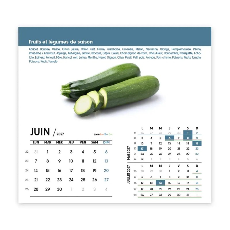 Calendrier chevalet intégral (15x18 cm) personnalisé - Fruits et légumes