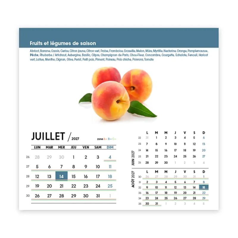 Calendrier chevalet intégral (15x18 cm) personnalisé - Fruits et légumes