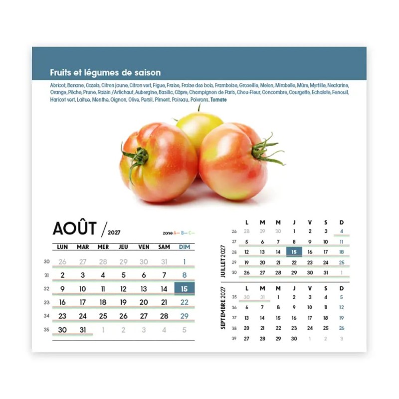 Calendrier chevalet intégral (15x18 cm) personnalisé - Fruits et légumes