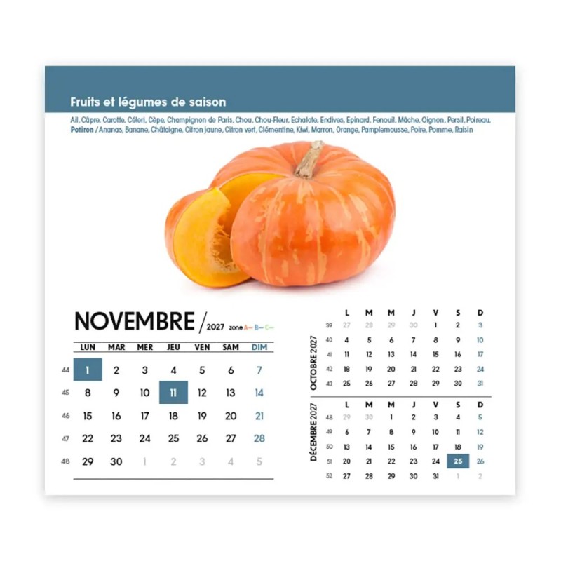 Calendrier chevalet intégral (15x18 cm) personnalisé - Fruits et légumes