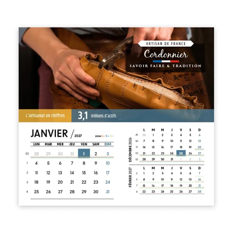 Calendrier chevalet intégral (15x18 cm) personnalisé - Artisans