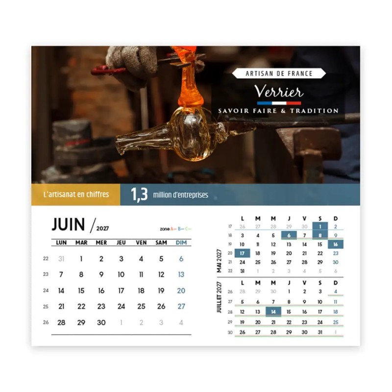 Calendrier chevalet intégral (15x18 cm) personnalisé - Artisans