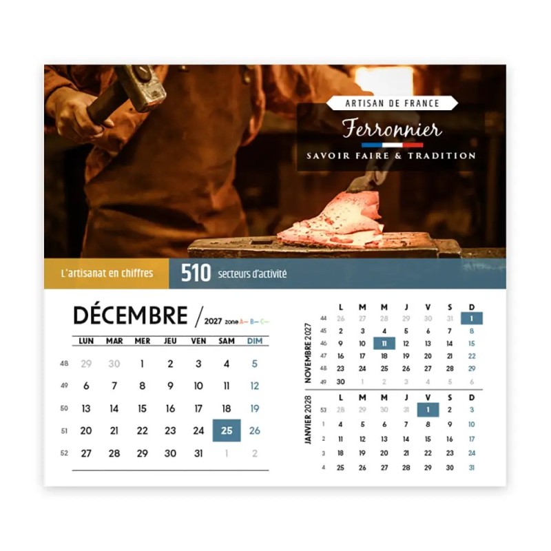 Calendrier chevalet intégral (15x18 cm) personnalisé - Artisans