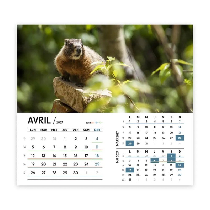 Calendrier chevalet intégral (15x18 cm) personnalisé - Faune
