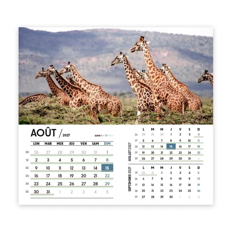 Calendrier chevalet intégral (15x18 cm) personnalisé - Faune
