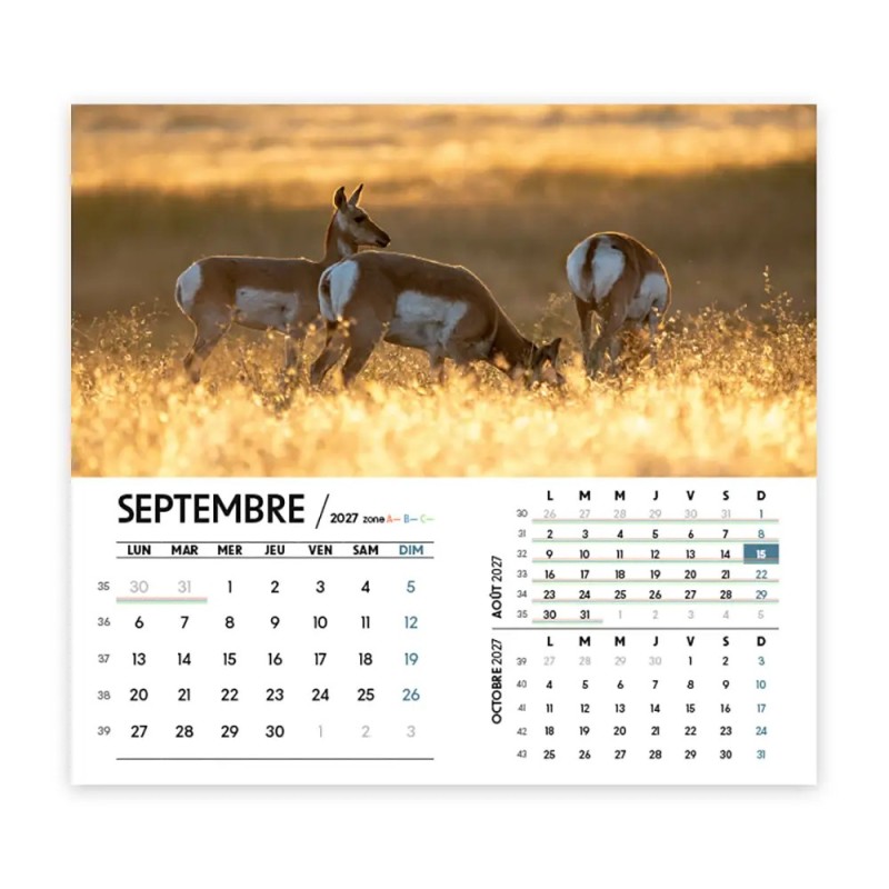 Calendrier chevalet intégral (15x18 cm) personnalisé - Faune