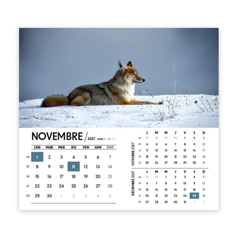 Calendrier chevalet intégral (15x18 cm) personnalisé - Faune