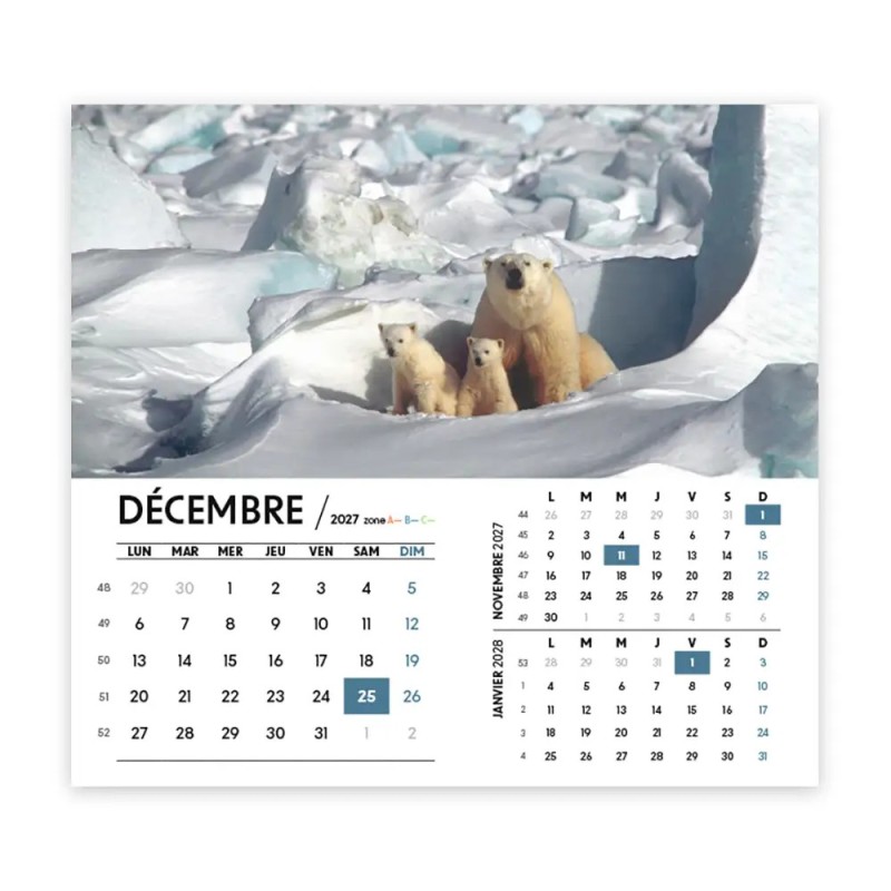 Calendrier chevalet intégral (15x18 cm) personnalisé - Faune