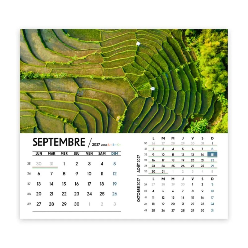 Calendrier chevalet intégral (15x18 cm) personnalisé - Vue du ciel