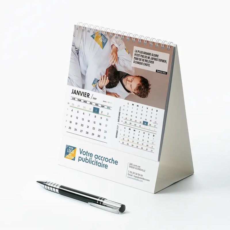 Calendrier chevalet intégral (15x18 cm) personnalisé - Logo intégré Valeurs du sport