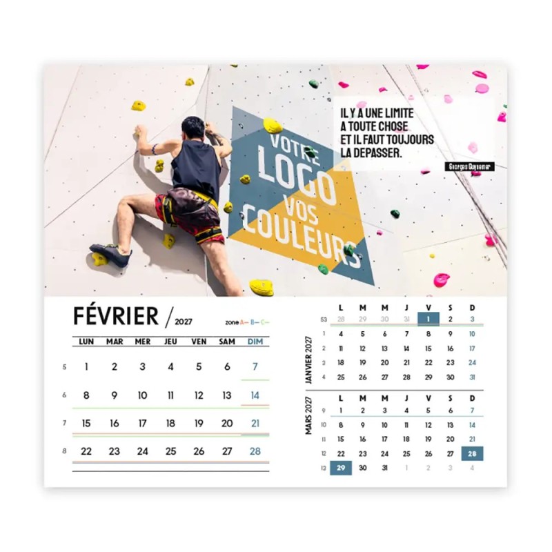 Calendrier chevalet intégral (15x18 cm) personnalisé - Logo intégré Valeurs du sport