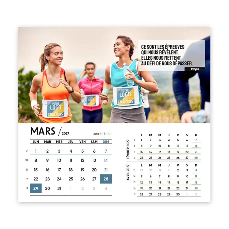 Calendrier chevalet intégral (15x18 cm) personnalisé - Logo intégré Valeurs du sport