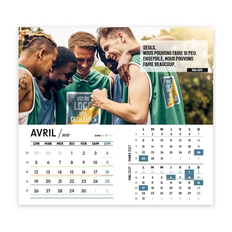 Calendrier chevalet intégral (15x18 cm) personnalisé - Logo intégré Valeurs du sport