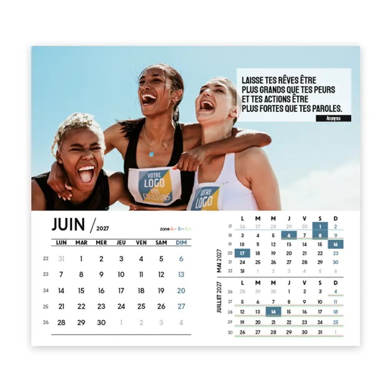 Calendrier chevalet intégral (15x18 cm) personnalisé - Logo intégré Valeurs du sport
