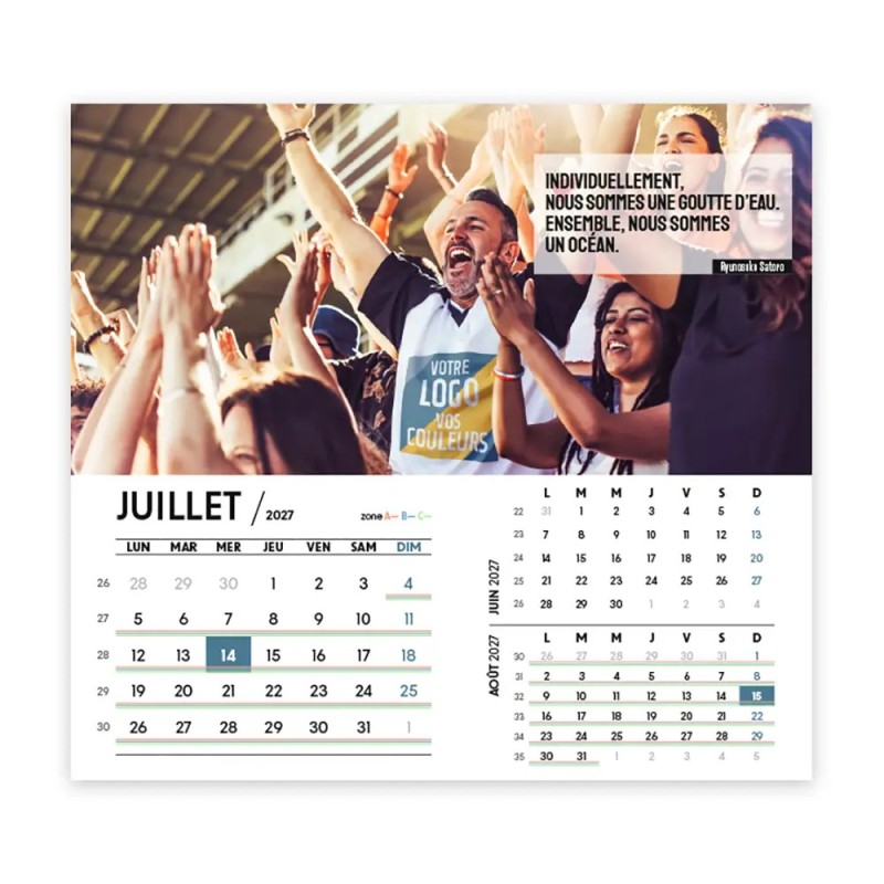 Calendrier chevalet intégral (15x18 cm) personnalisé - Logo intégré Valeurs du sport