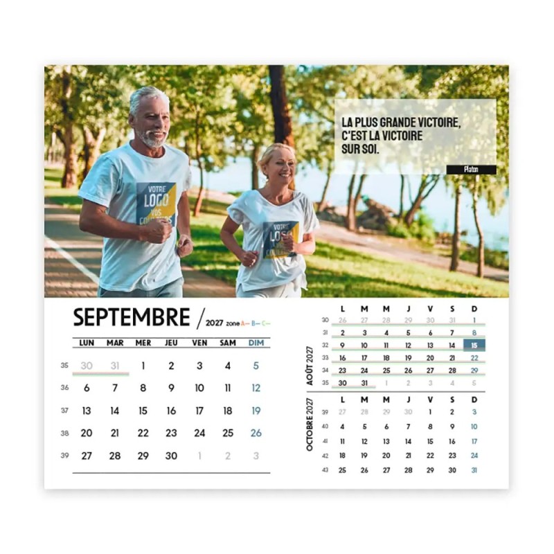Calendrier chevalet intégral (15x18 cm) personnalisé - Logo intégré Valeurs du sport