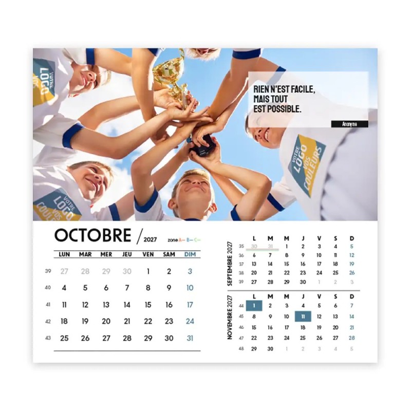 Calendrier chevalet intégral (15x18 cm) personnalisé - Logo intégré Valeurs du sport