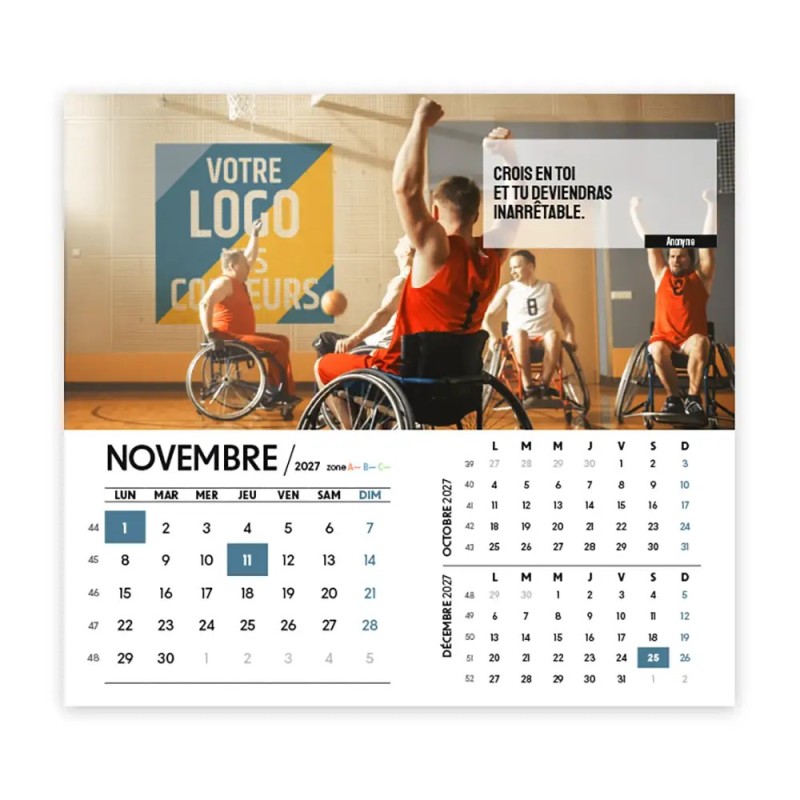 Calendrier chevalet intégral (15x18 cm) personnalisé - Logo intégré Valeurs du sport