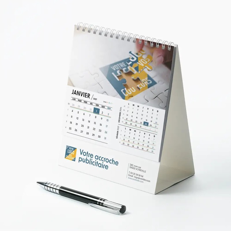 Calendrier chevalet intégral (15x18 cm) personnalisé - Logo intégré Réseau