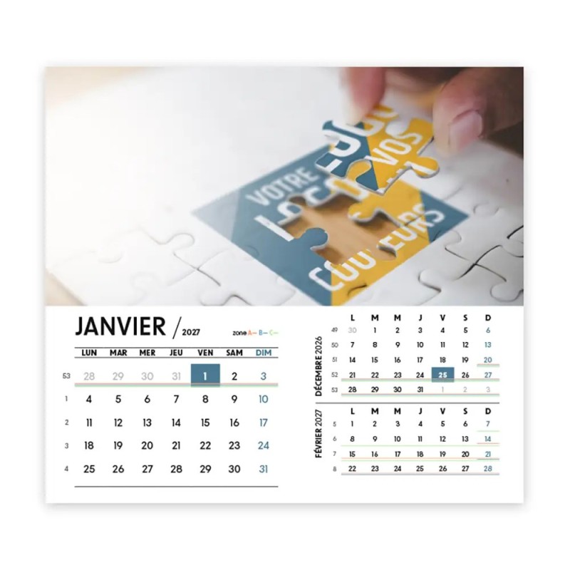 Calendrier chevalet intégral (15x18 cm) personnalisé - Logo intégré Réseau