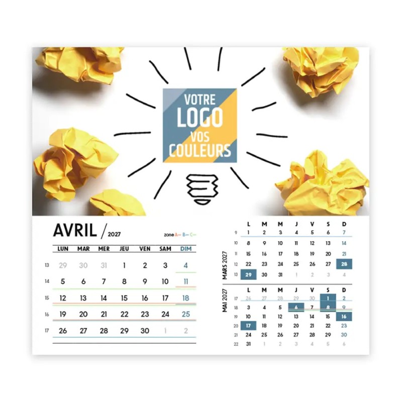 Calendrier chevalet intégral (15x18 cm) personnalisé - Logo intégré Réseau