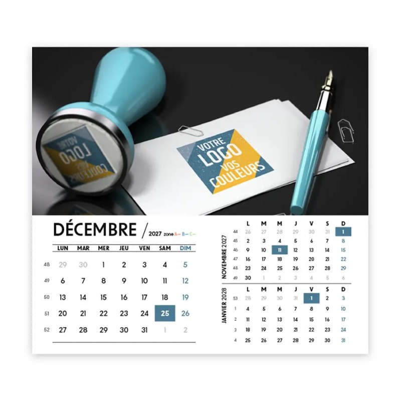 Calendrier chevalet intégral (15x18 cm) personnalisé - Logo intégré Réseau