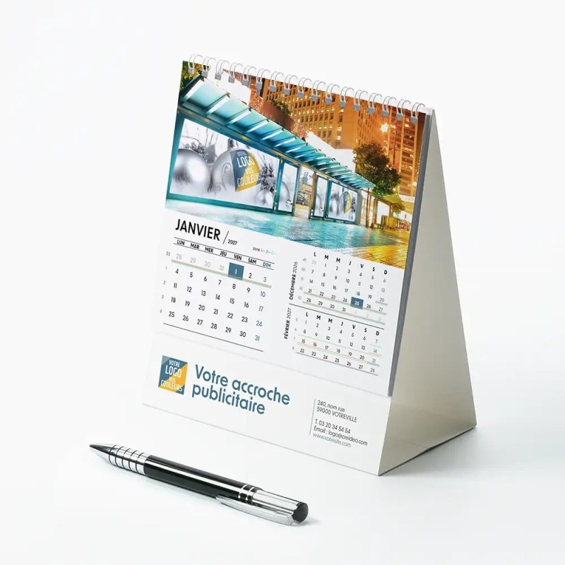 Calendrier chevalet intégral (15x18 cm) personnalisé - Logo intégré Giga