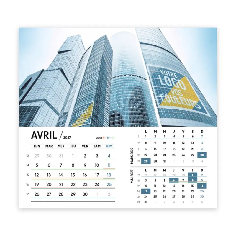 Calendrier chevalet intégral (15x18 cm) personnalisé - Logo intégré Giga