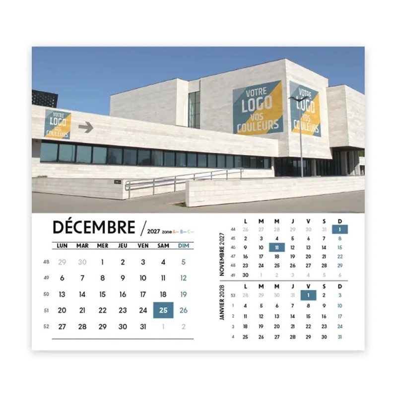 Calendrier chevalet intégral (15x18 cm) personnalisé - Logo intégré Giga