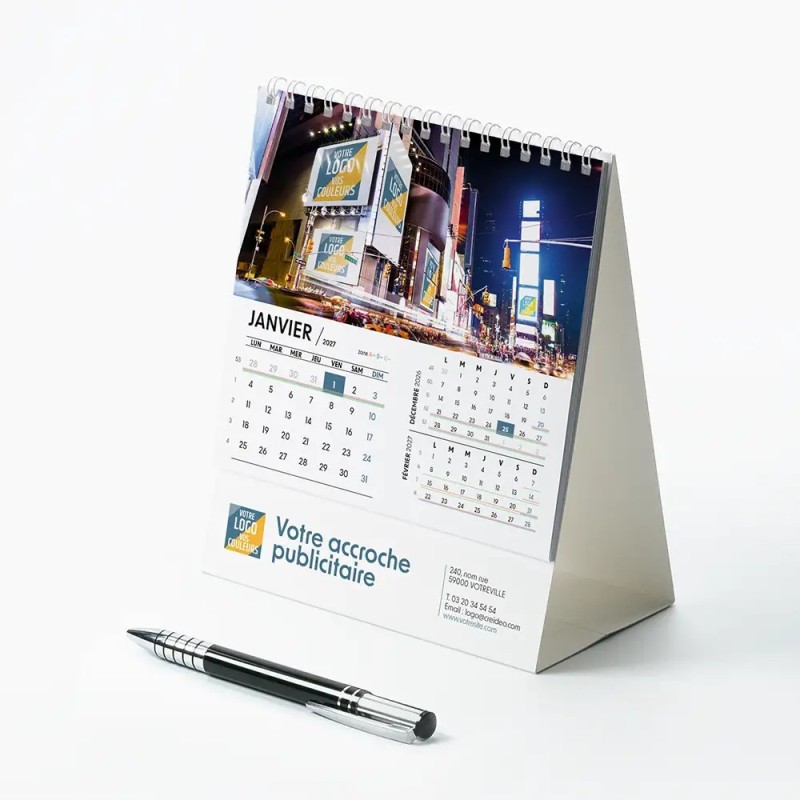 Calendrier chevalet intégral (15x18 cm) personnalisé - Logo intégré Visio
