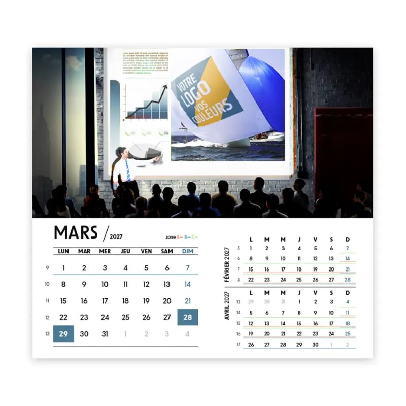 Calendrier chevalet intégral (15x18 cm) personnalisé - Logo intégré Visio