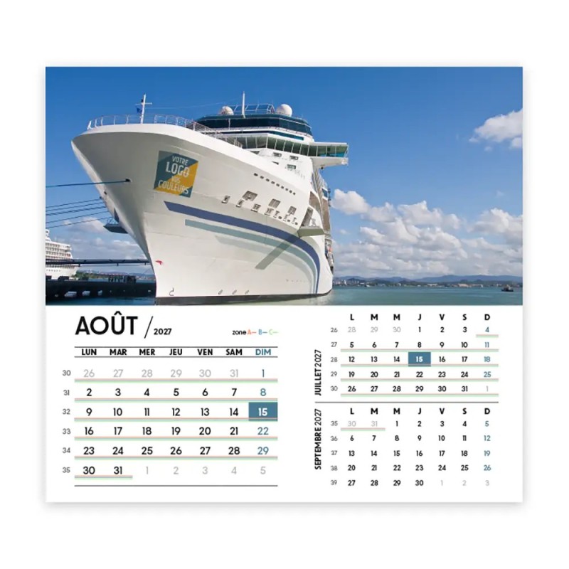 Calendrier chevalet intégral (15x18 cm) personnalisé - Logo intégré Visio