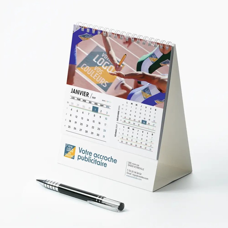 Calendrier chevalet intégral (15x18 cm) personnalisé - Logo intégré Performance