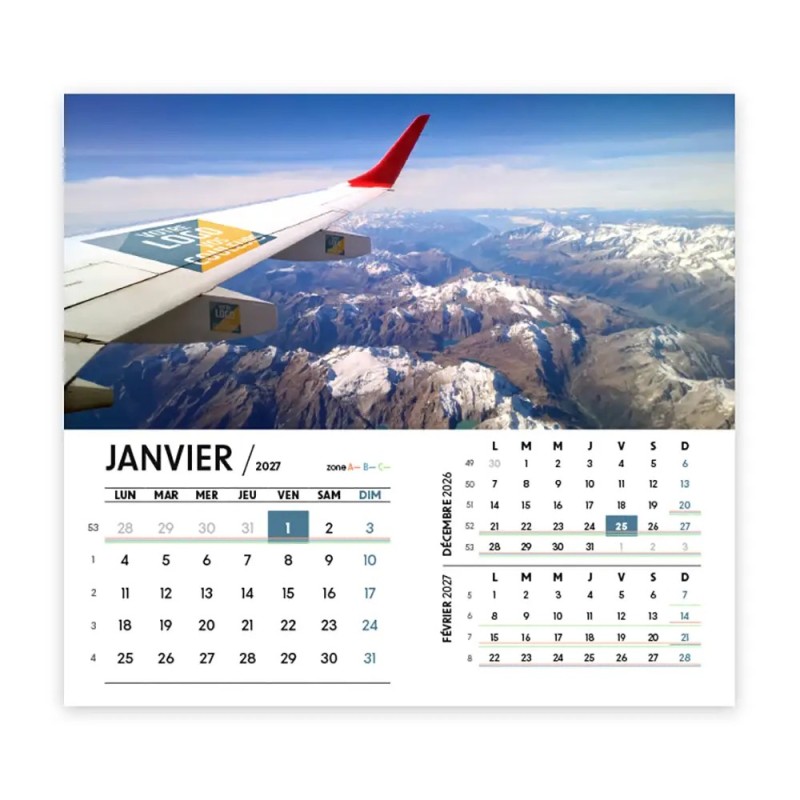 Calendrier chevalet intégral (15x18 cm) personnalisé - Logo intégré Voyage