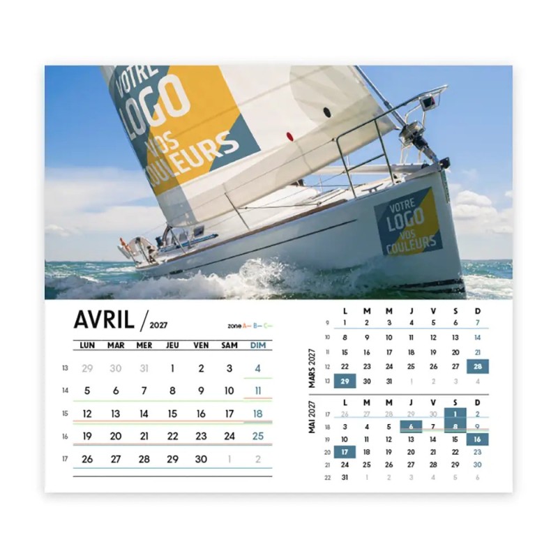 Calendrier chevalet intégral (15x18 cm) personnalisé - Logo intégré Voyage
